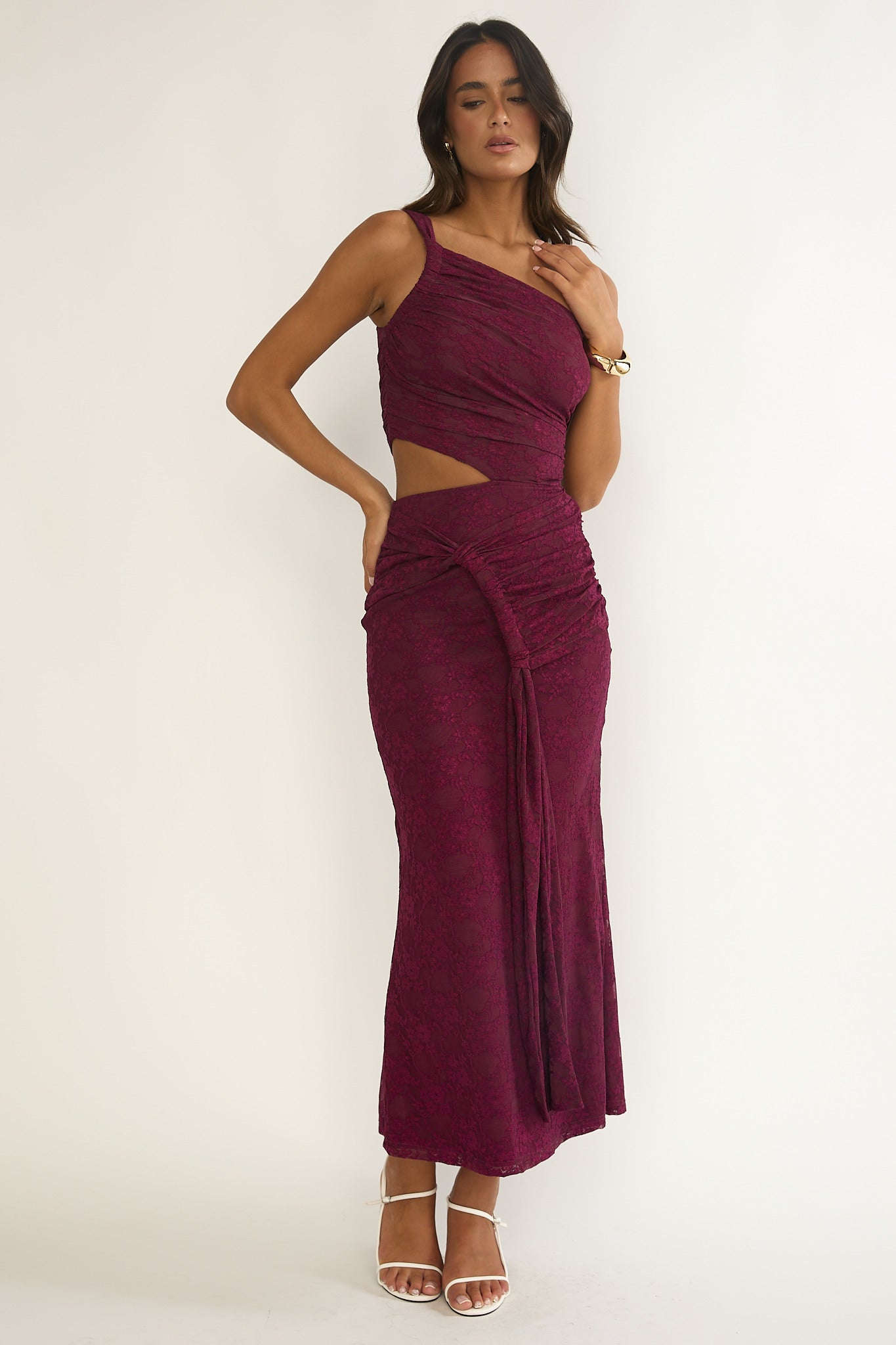 Luli One-Shoulder Cut-Out Maxi Dress Textured Plum