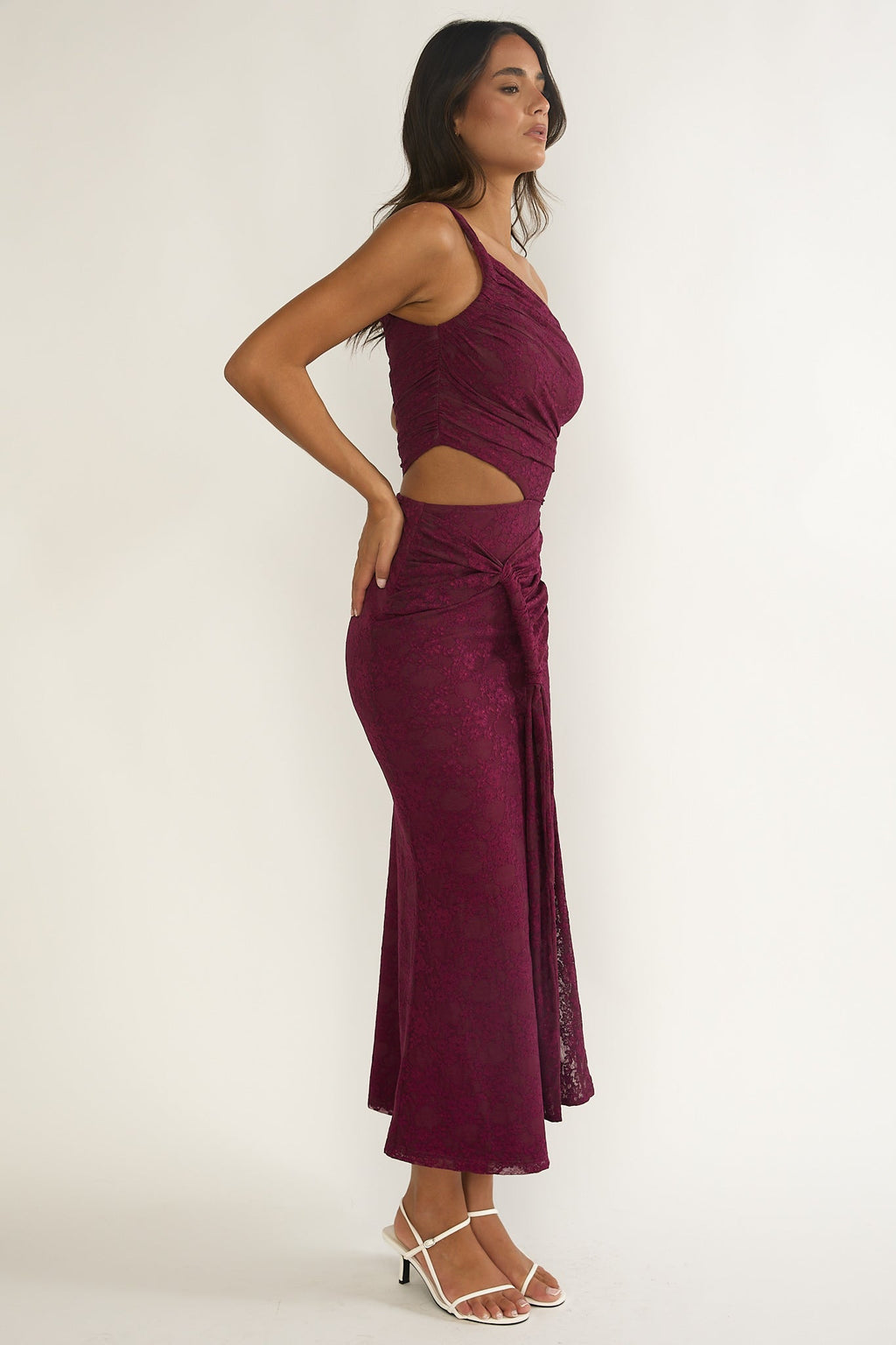 Luli One-Shoulder Cut-Out Maxi Dress Textured Plum