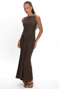 Luli Boat Neck Sash Maxi Dress Chocolate
