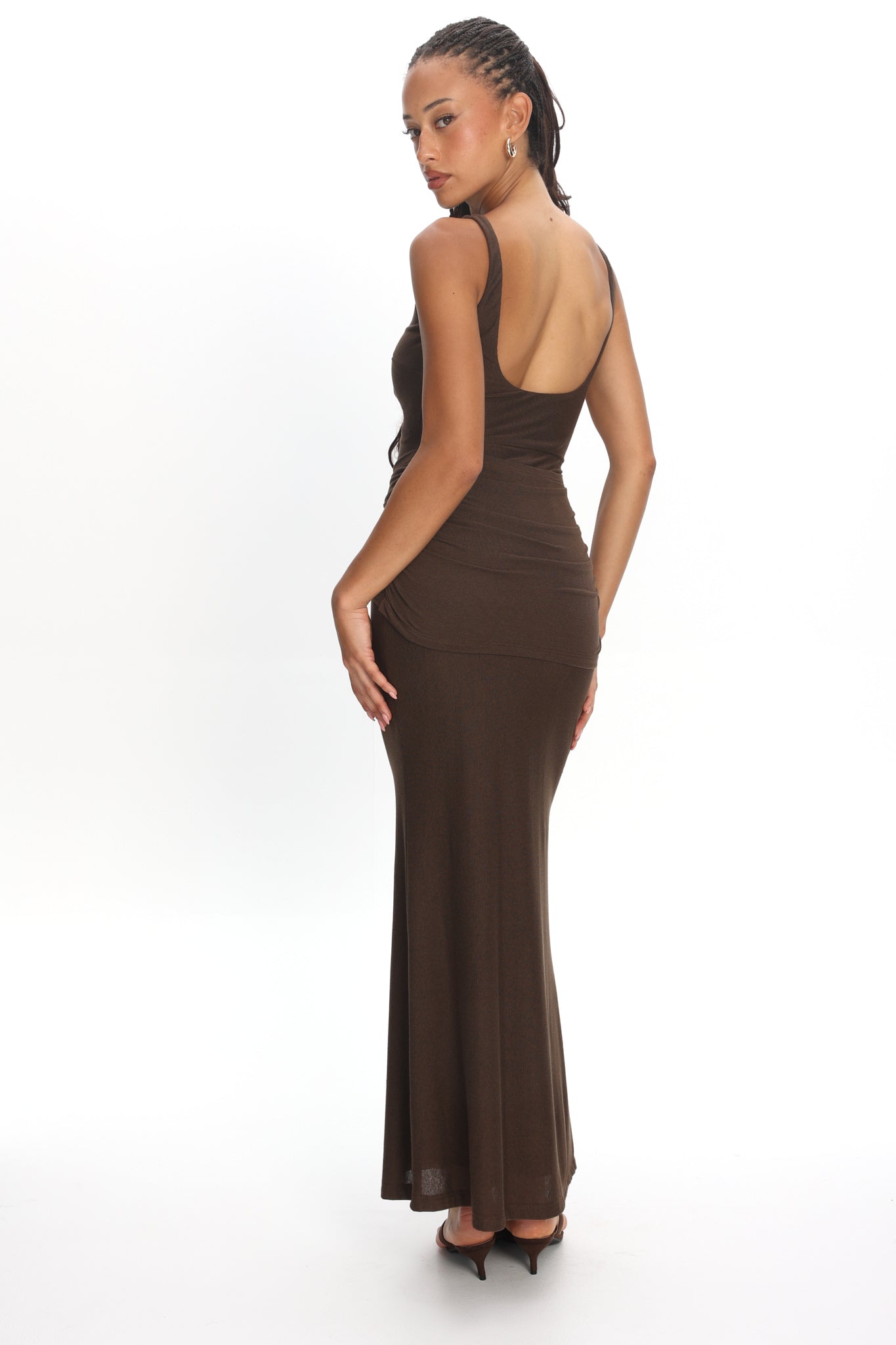 Luli Boat Neck Sash Maxi Dress Chocolate