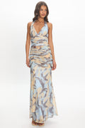 Luli Ruched Halterneck Maxi Dress Abstract Light Blue