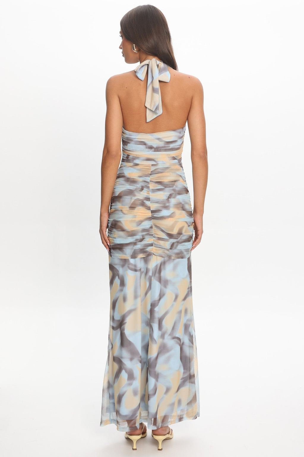 Luli Ruched Halterneck Maxi Dress Abstract Light Blue