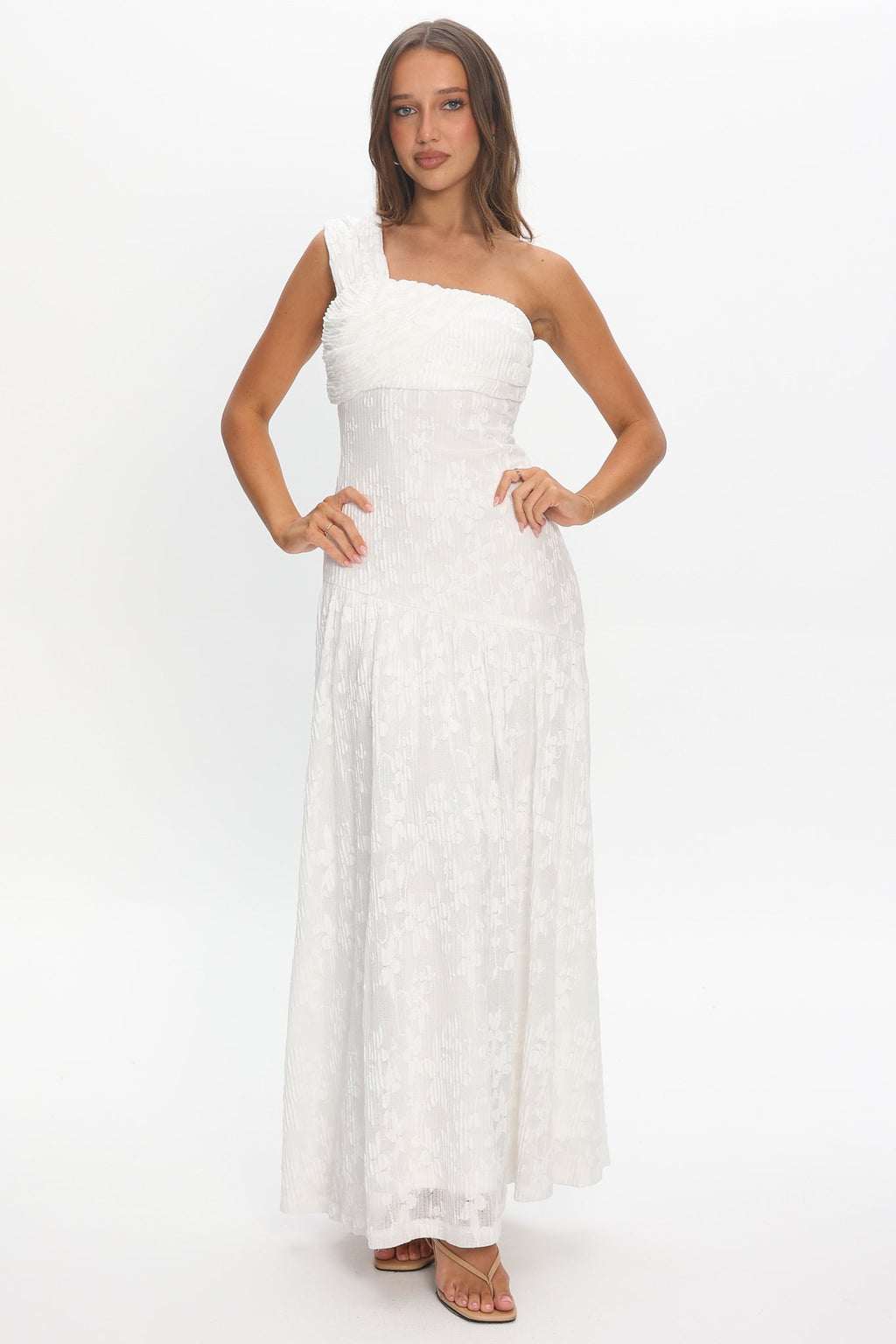 Azure Sun Drop Waist Maxi Dress Lace Off White