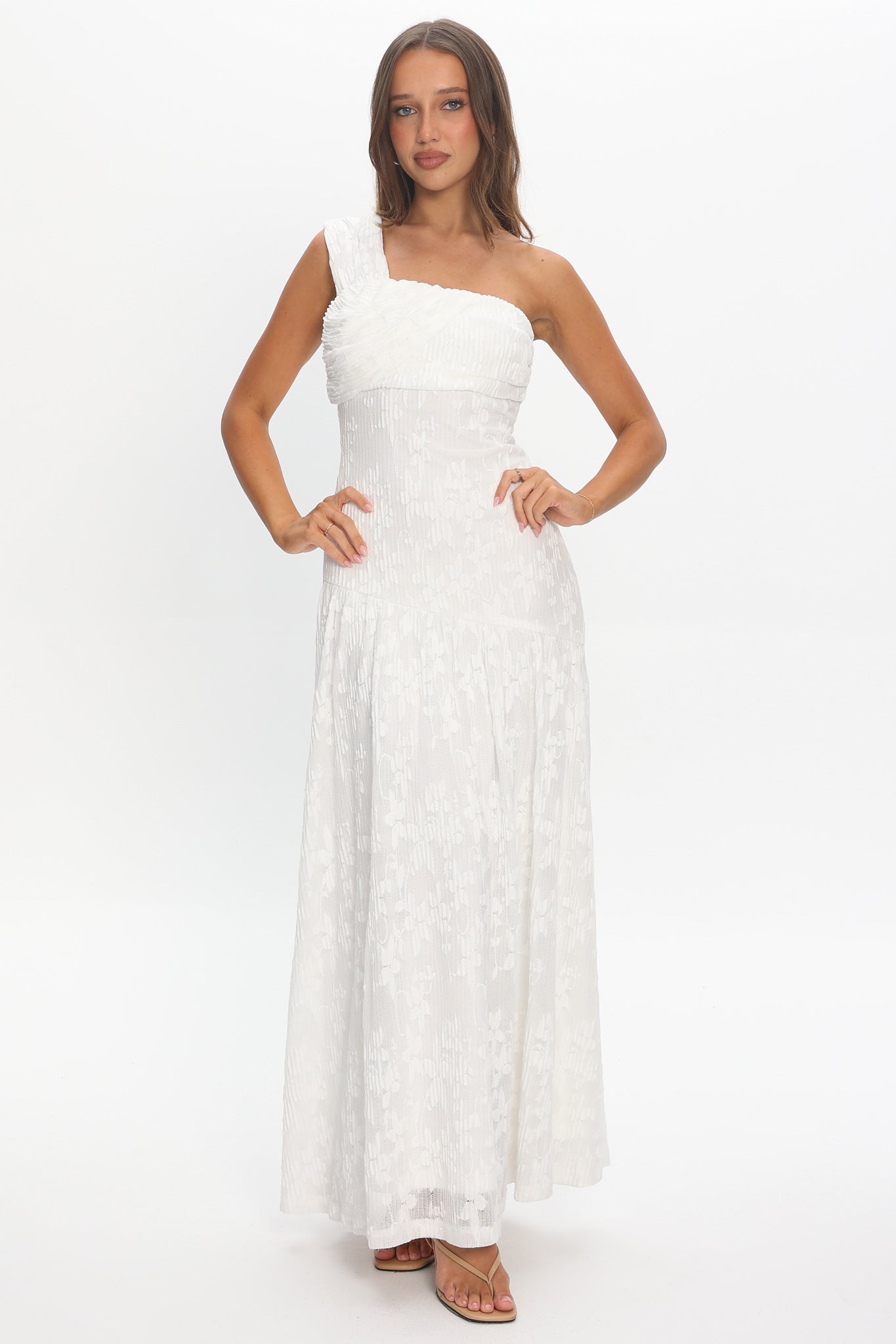 Azure Sun Drop Waist Maxi Dress Lace Off White