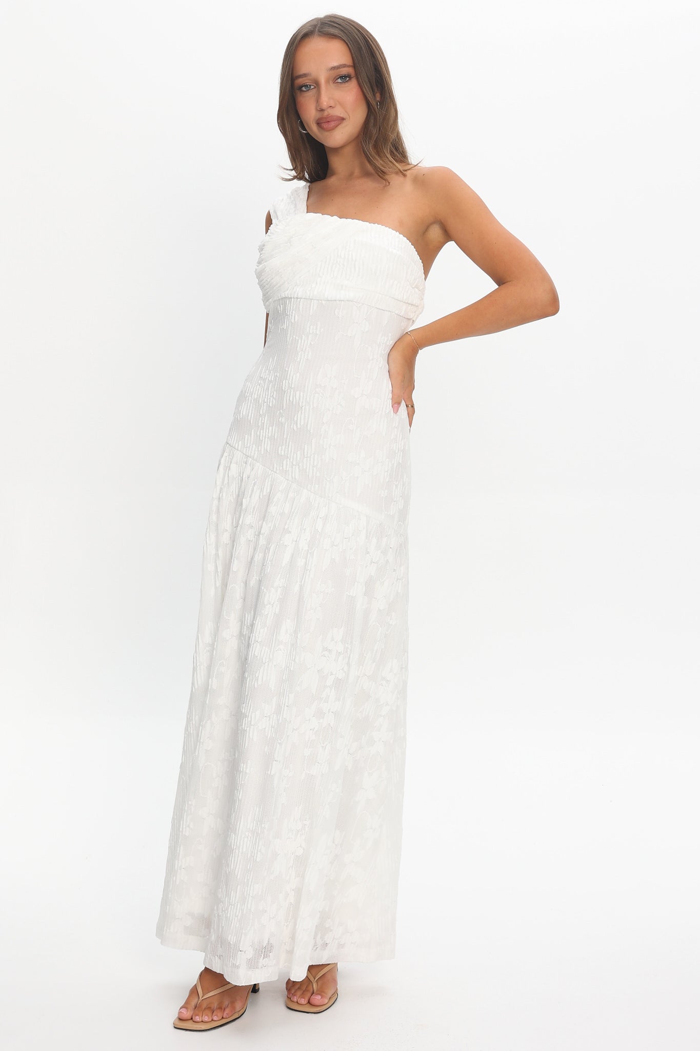 Azure Sun Drop Waist Maxi Dress Lace Off White