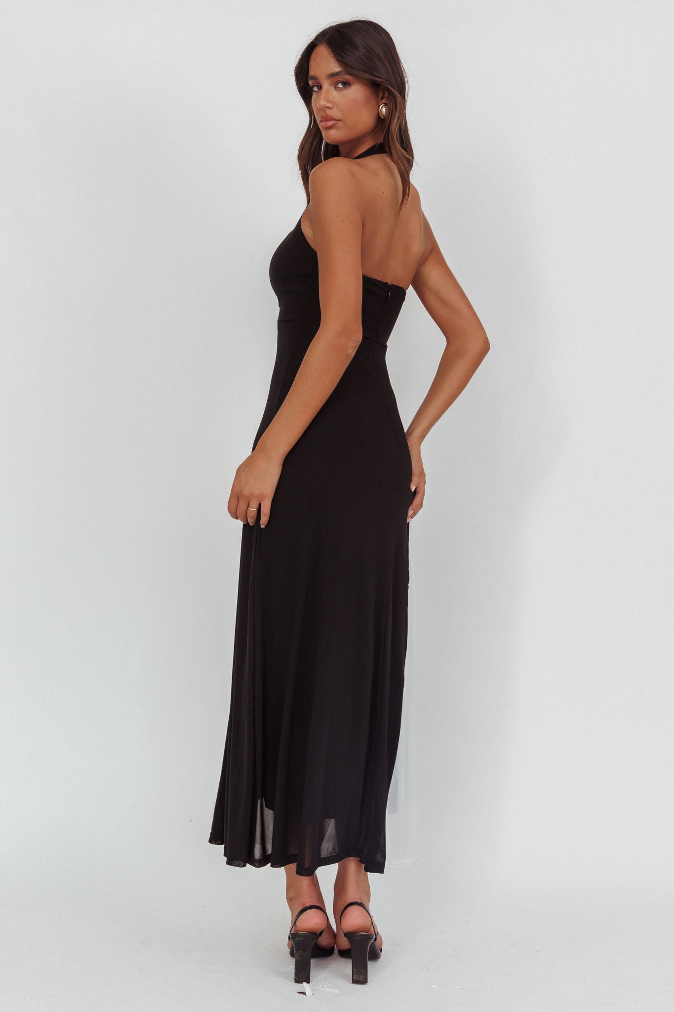 Lira Contrast Halter Maxi Dress Black/White