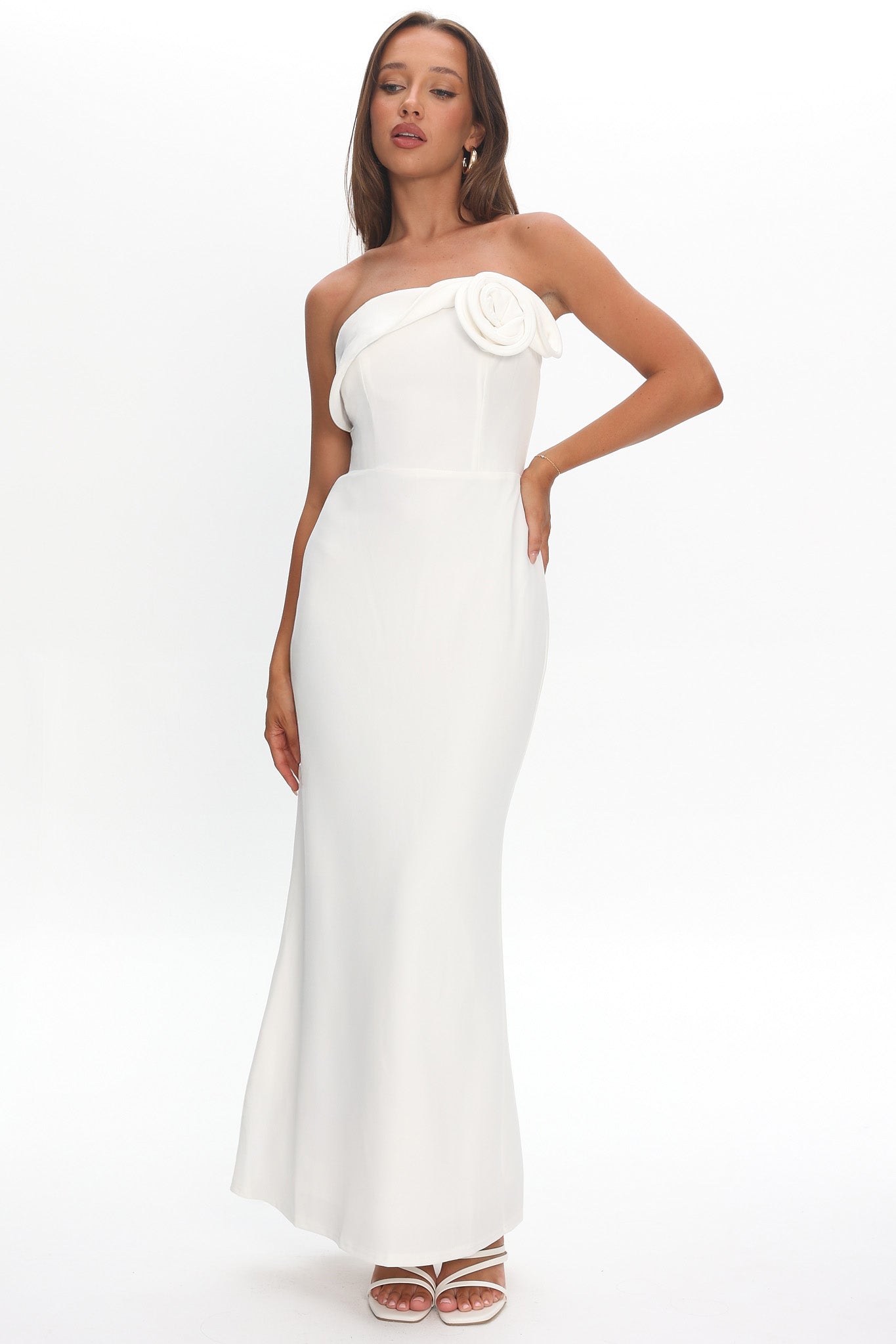 Amellia Off-Shoulder Rosette Maxi Dress White