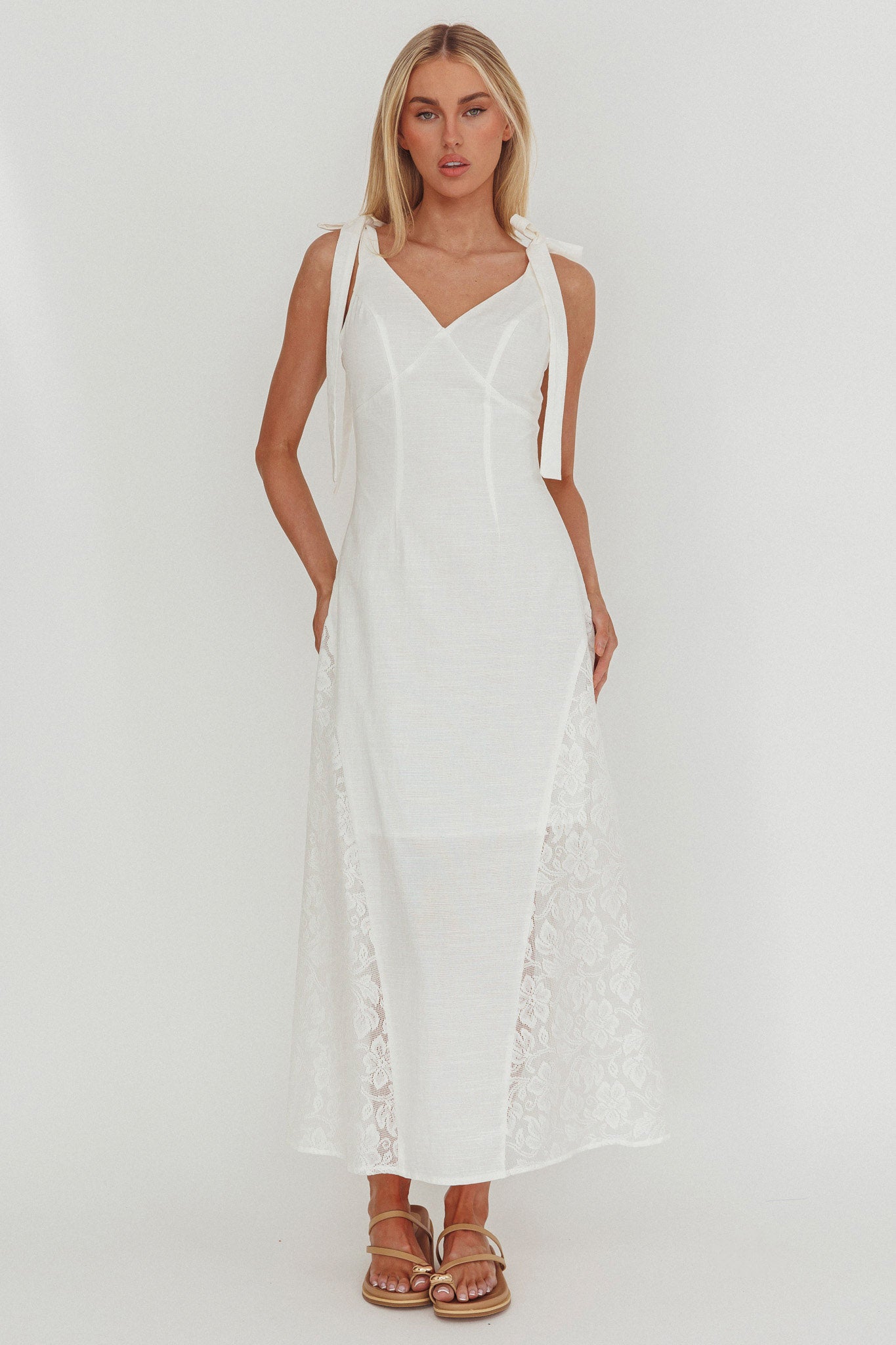 Lead Me On Lace Panel Maxi Dress White