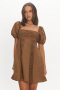 Highlight Reels Puff Sleeve Lace Mini Dress Chocolate
