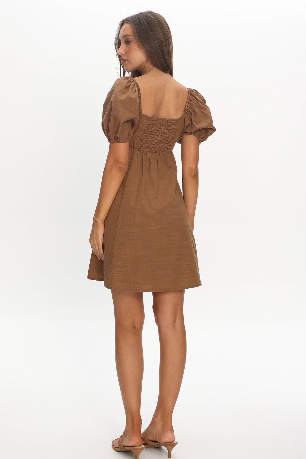 Highlight Reels Puff Sleeve Lace Mini Dress Chocolate