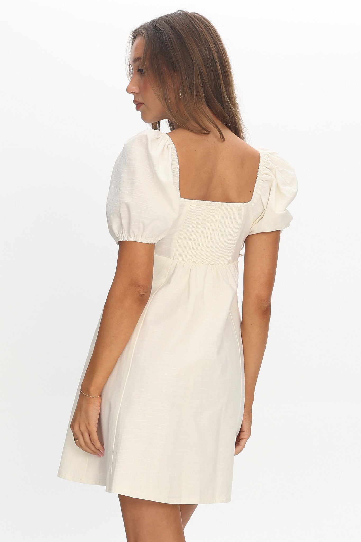 Highlight Reels Puff Sleeve Lace Mini Dress Cream