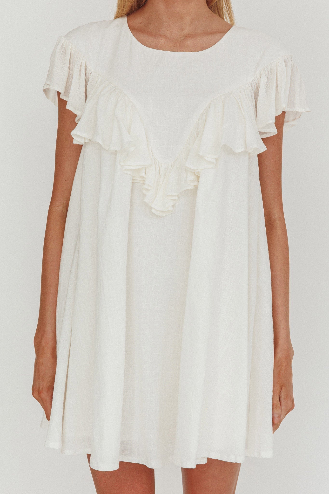 Sunshine Weekend Frill Trim Babydoll Mini Dress White