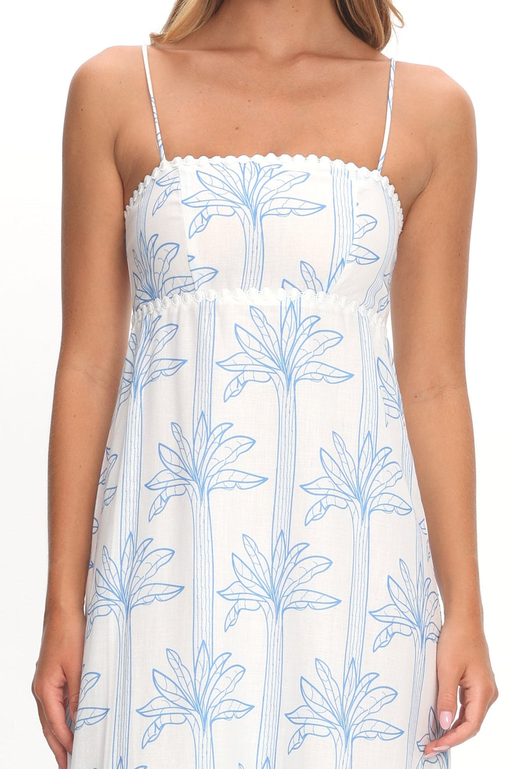 Patty Lace Trim Maxi Dress Palms White/Blue