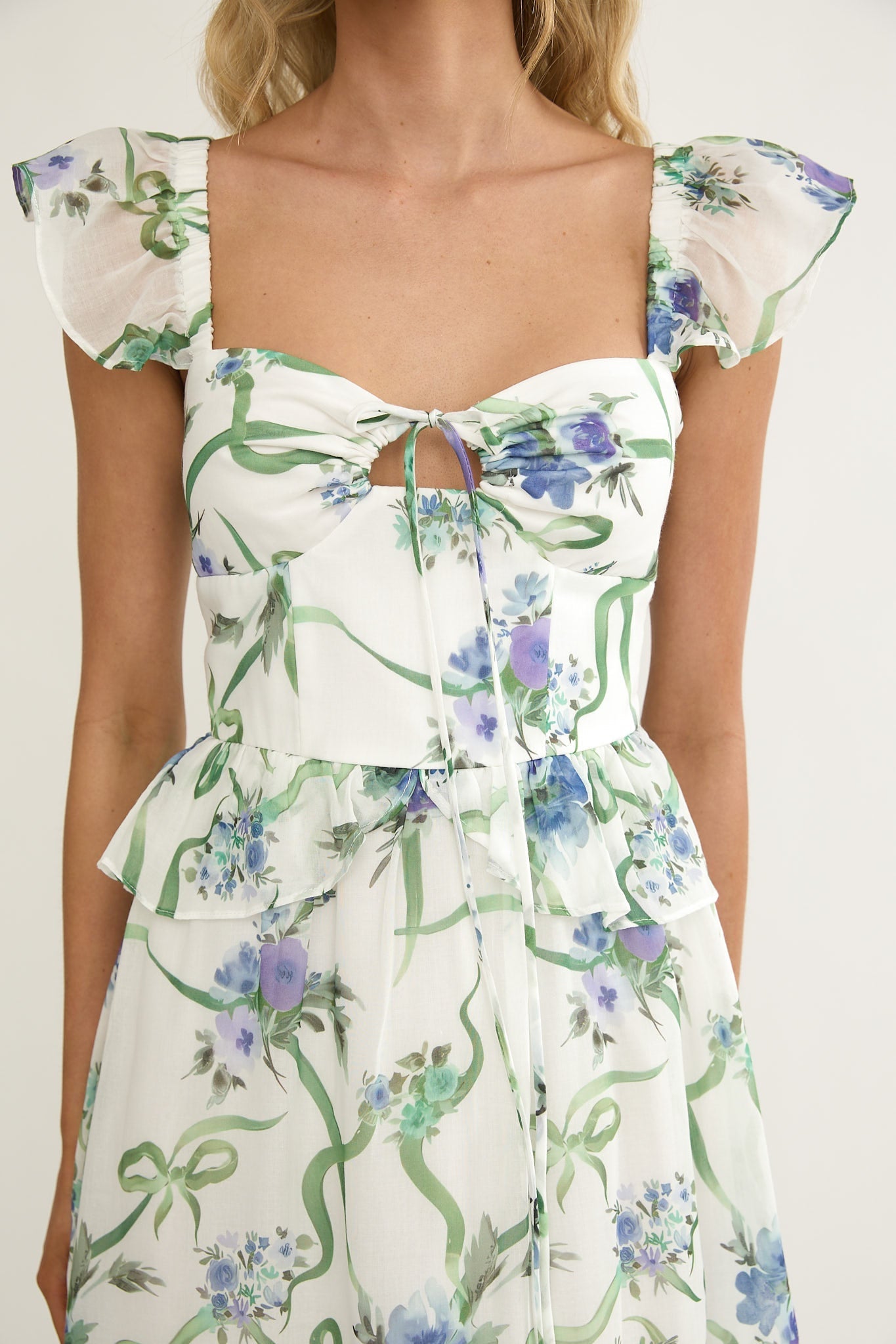 Hanalei Off-Shoulder Tied Bust Maxi Dress Floral White