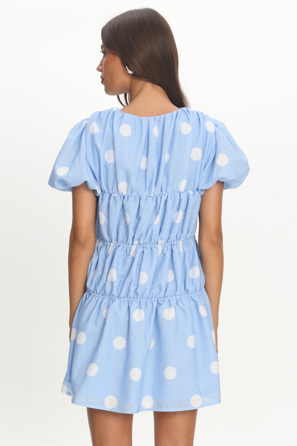 Antibes Tie Front Puff Sleeve Mini Dress Light Blue