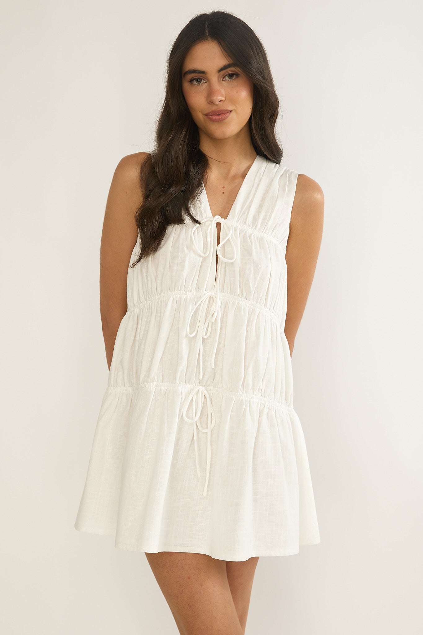 Antibes Tie Front Mini Dress White