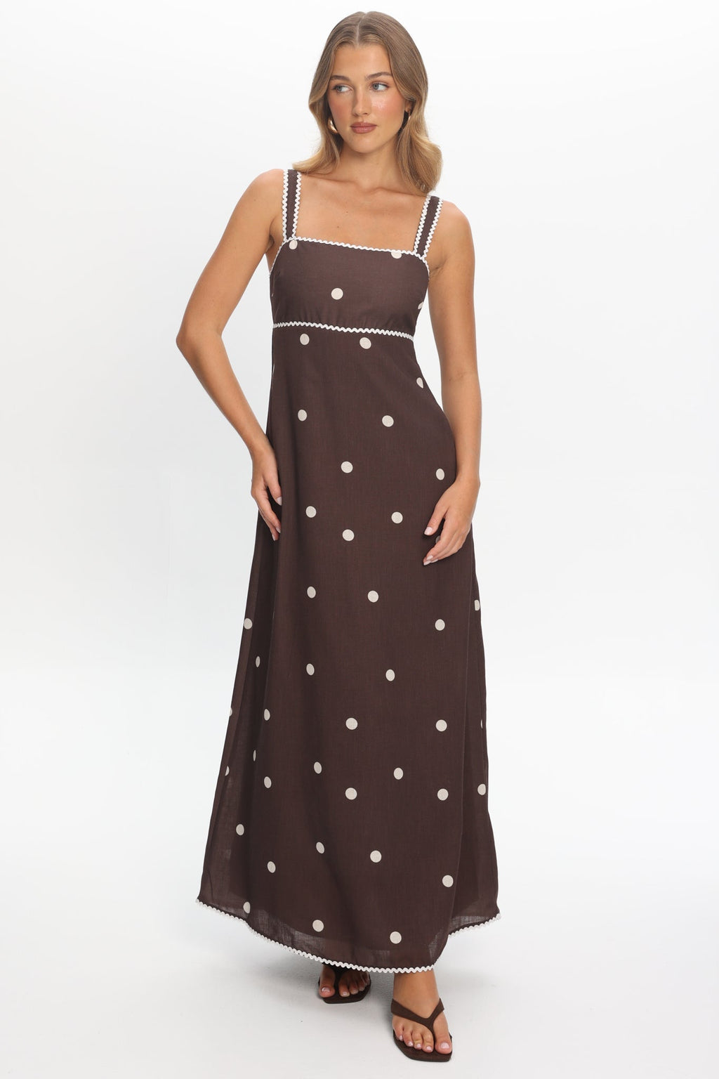 Teena Square Neckline Maxi Dress Print Chocolate