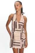 Teela Wrap Halterneck Mini Dress Print Mocha