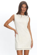 Alvena Crochet Lace Shift Dress Sequin White