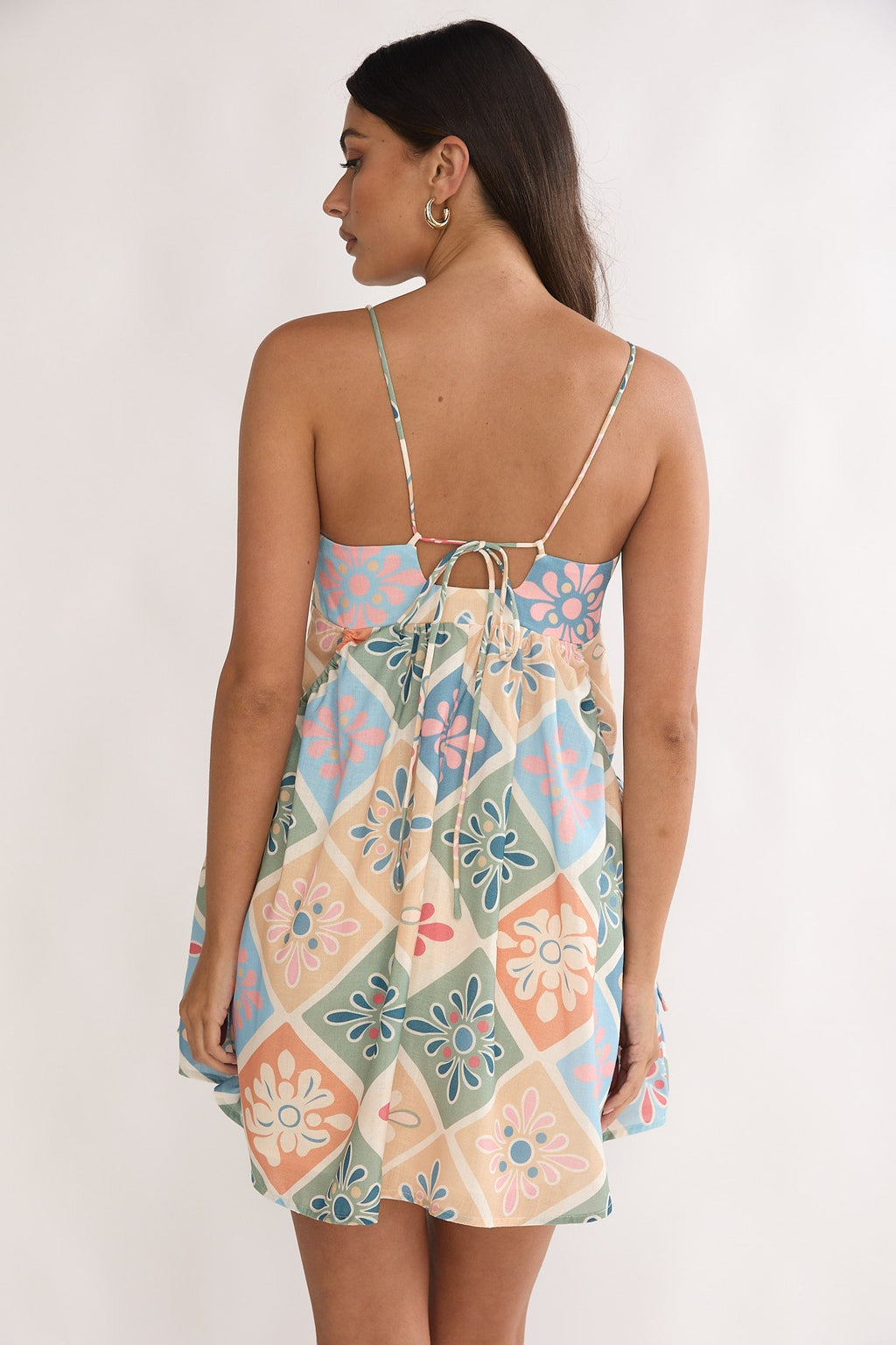 Terenza Tied Back Baby Doll Mini Dress Green Multi