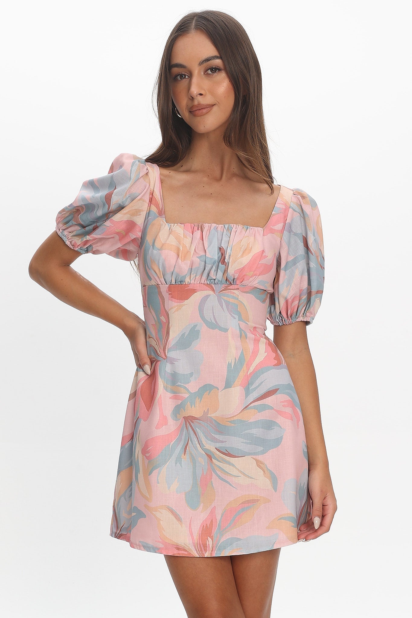 Jennica Puff Sleeve Mini Dress Floral
