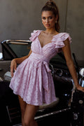 Lola Ruffle Shoulder Ruched Dress Textured Blush