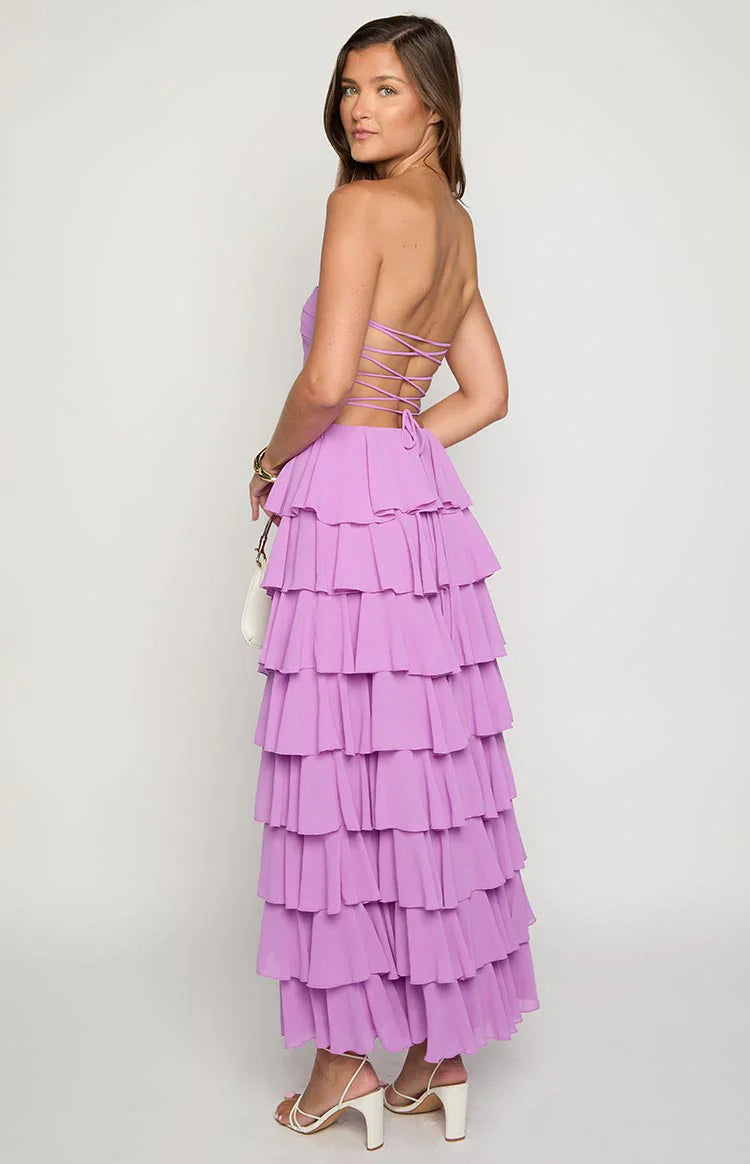 Kim Magenta Strapless Ruffle Prom Dress