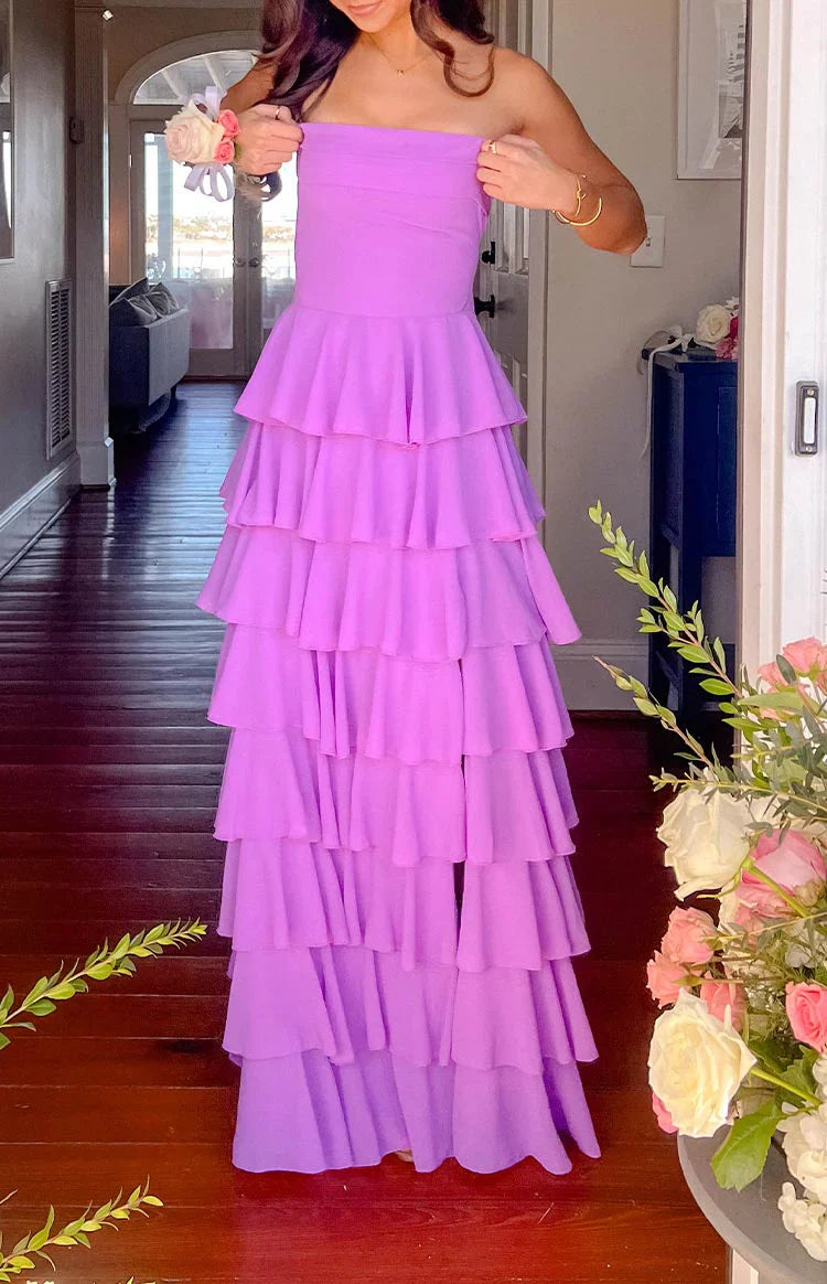 Kim Magenta Strapless Ruffle Prom Dress