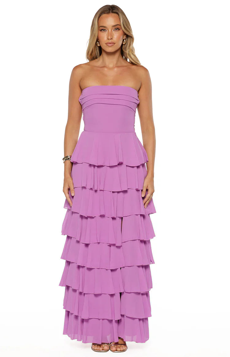 Kim Magenta Strapless Ruffle Prom Dress