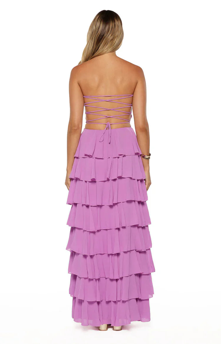 Kim Magenta Strapless Ruffle Prom Dress