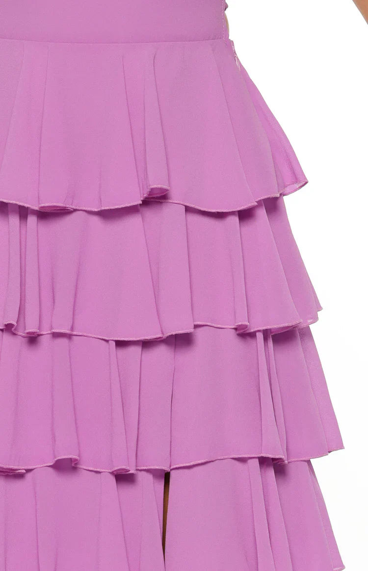 Kim Magenta Strapless Ruffle Prom Dress