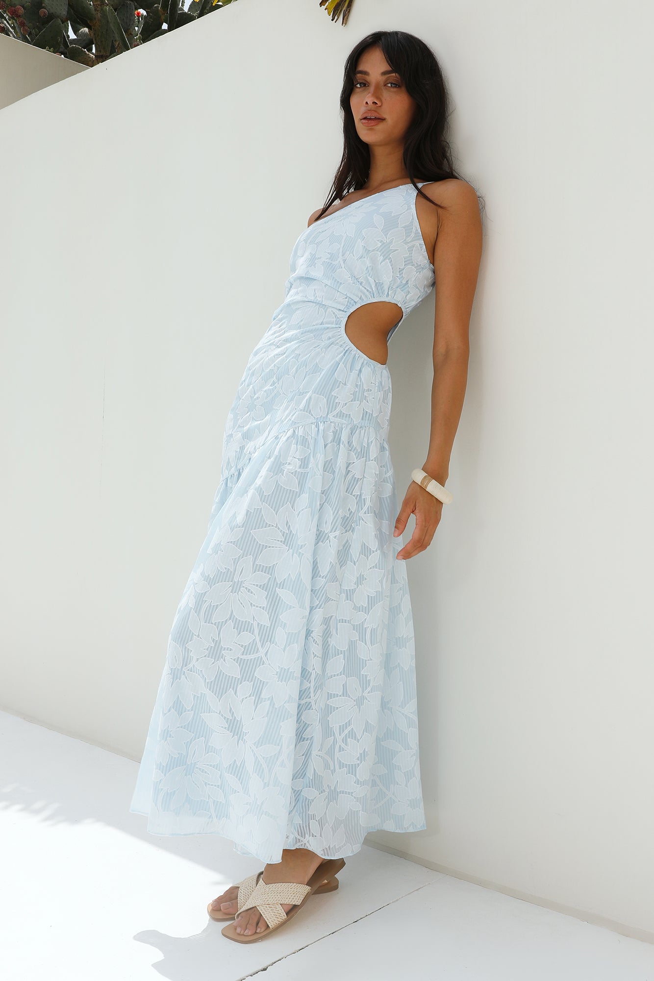 Fully Focused One Shoulder Maxi Dress Blue