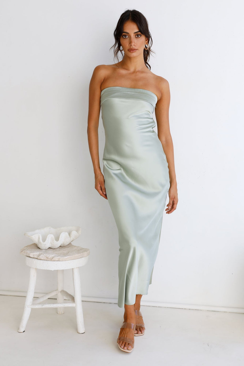 Gleam In Gold Maxi Dress Light Green