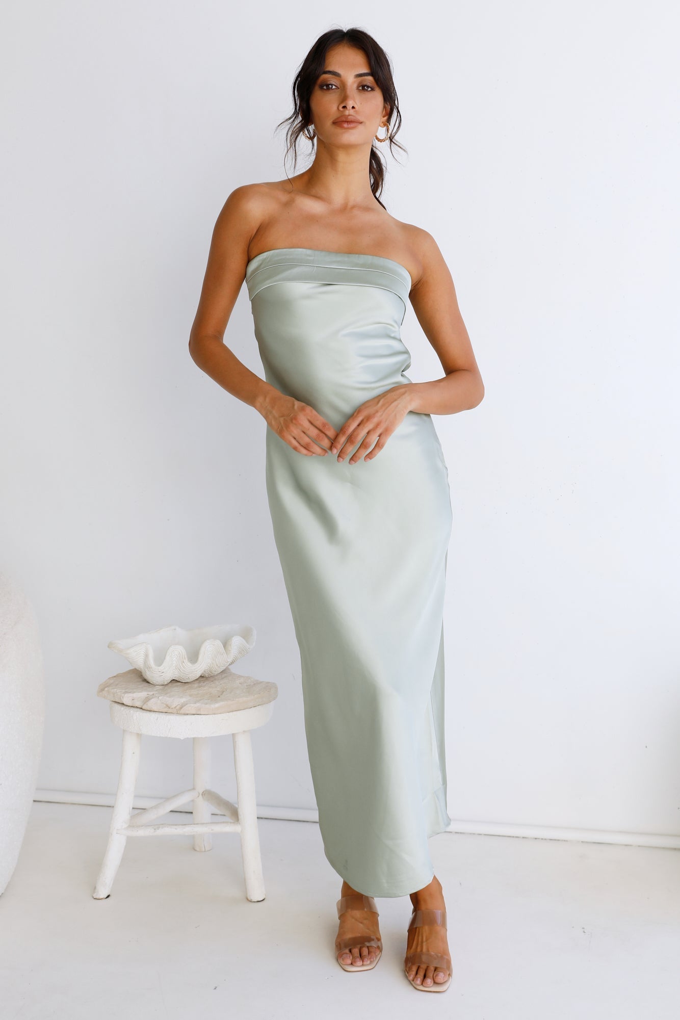 Gleam In Gold Maxi Dress Light Green