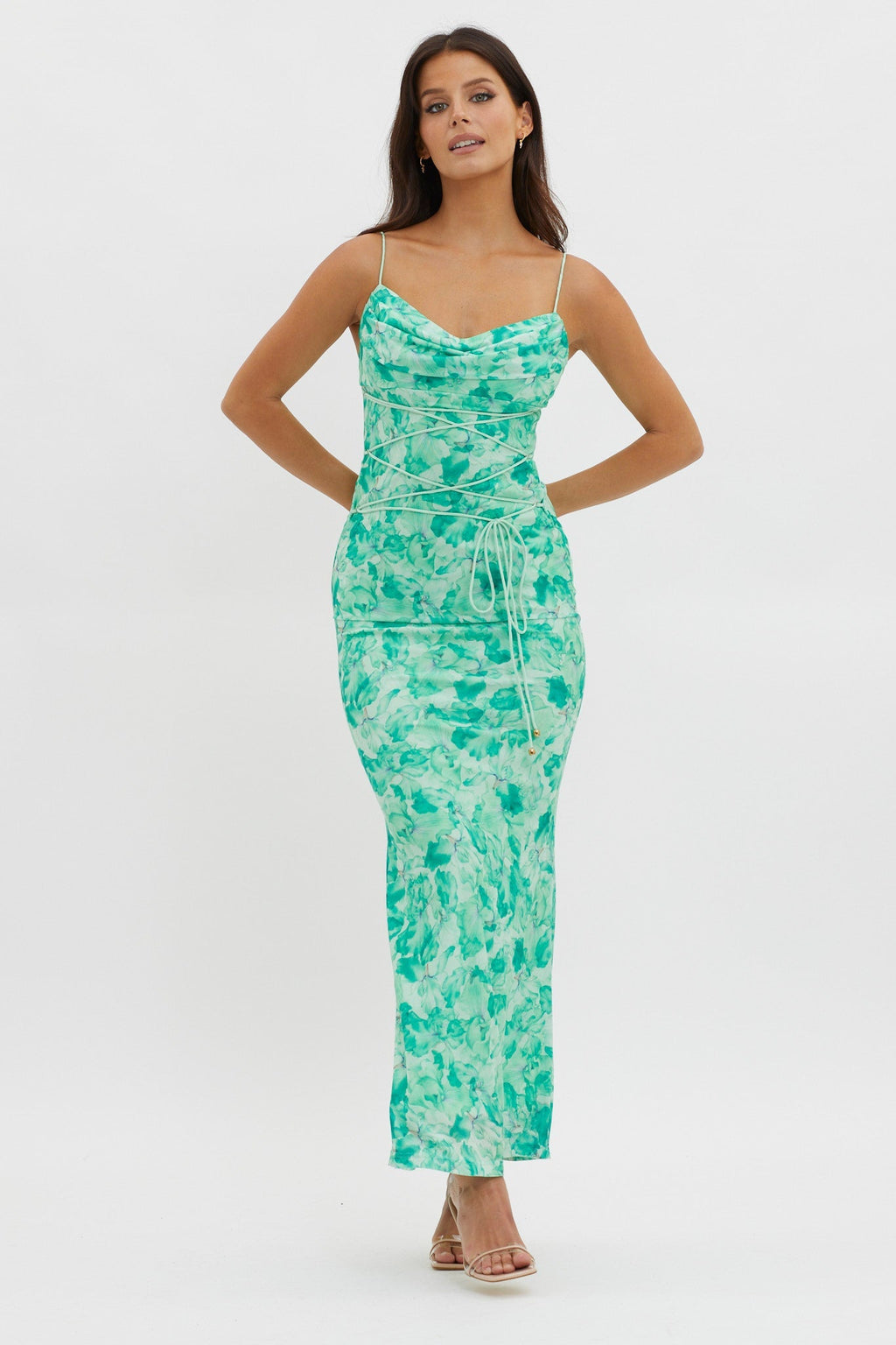 Teava Laced Waist Maxi Dress Orchid Green