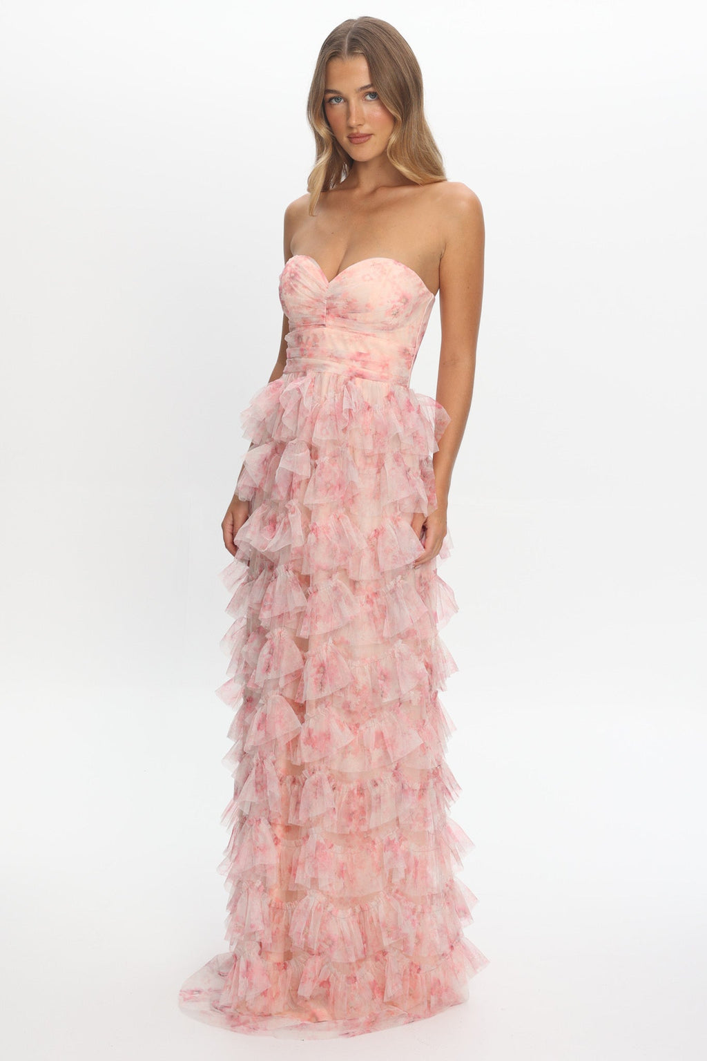 Marisyn Tiered Frill Maxi Dress Floral Blush