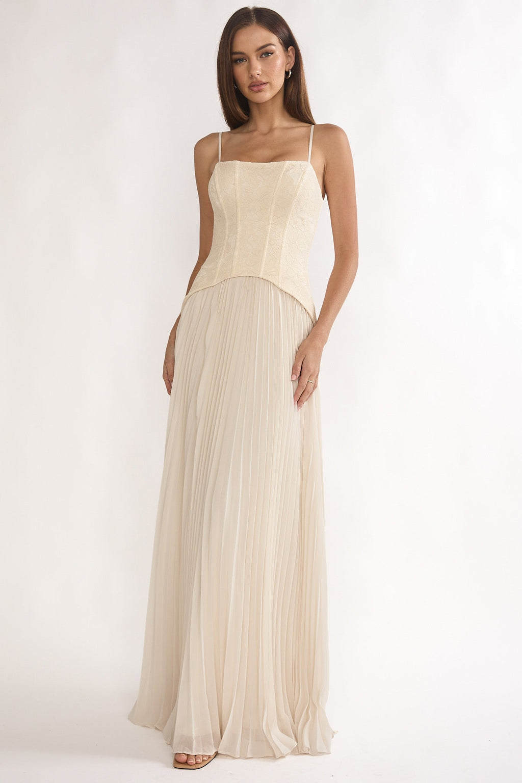 Cambridge Accordion Pleat Corset Dress Cream