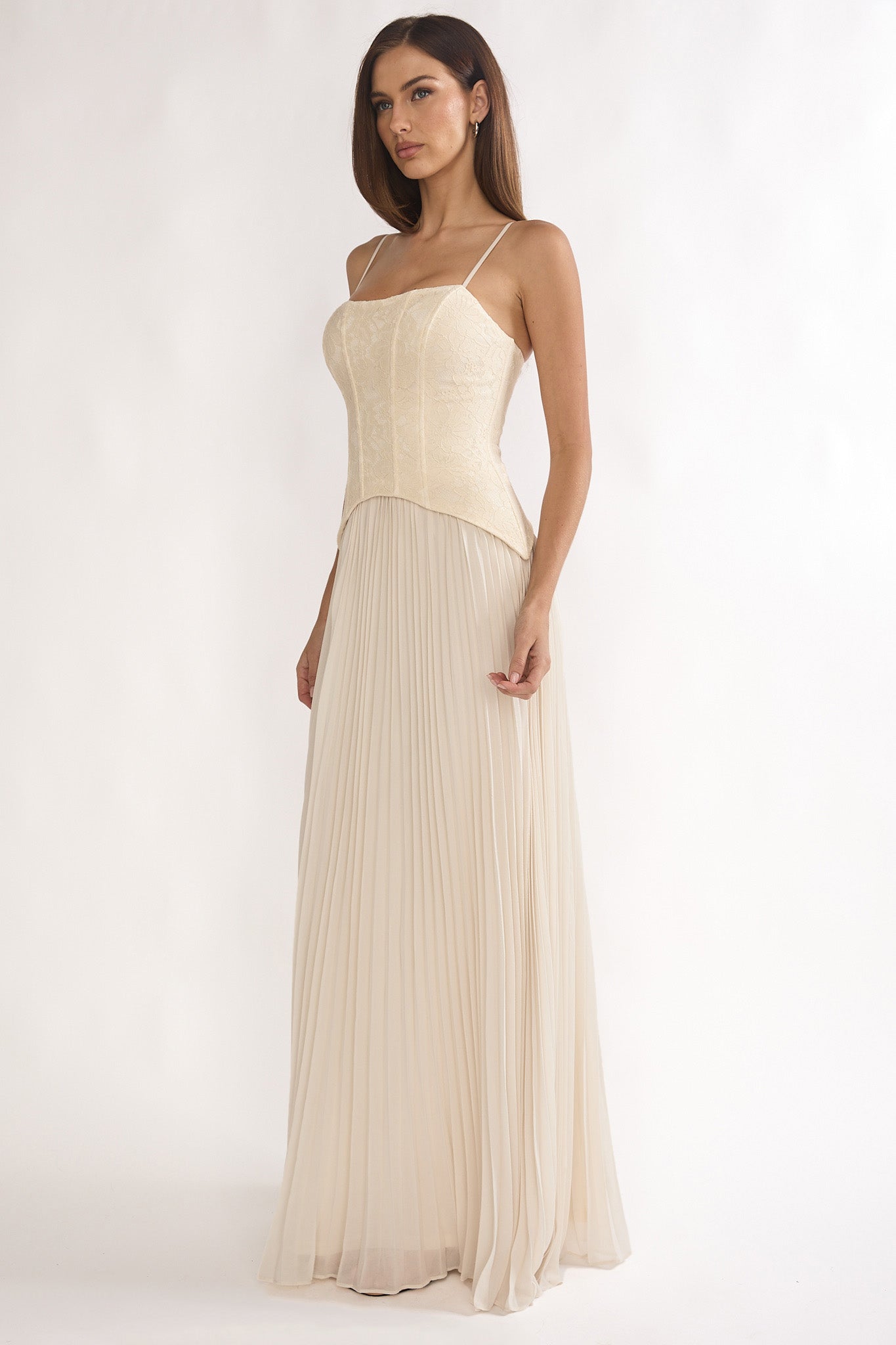 Cambridge Accordion Pleat Corset Dress Cream