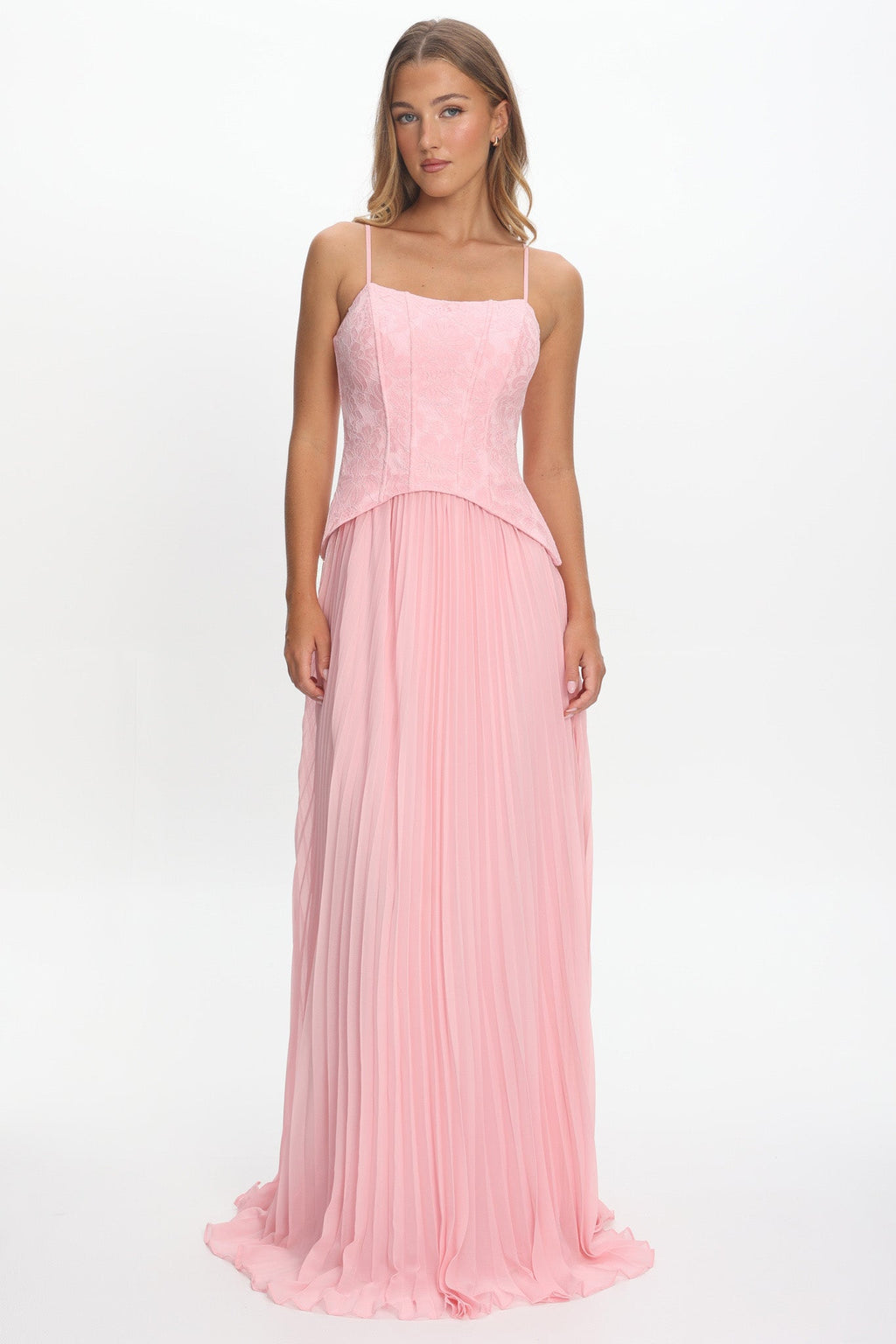 Cambridge Accordion Pleat Corset Dress Pink