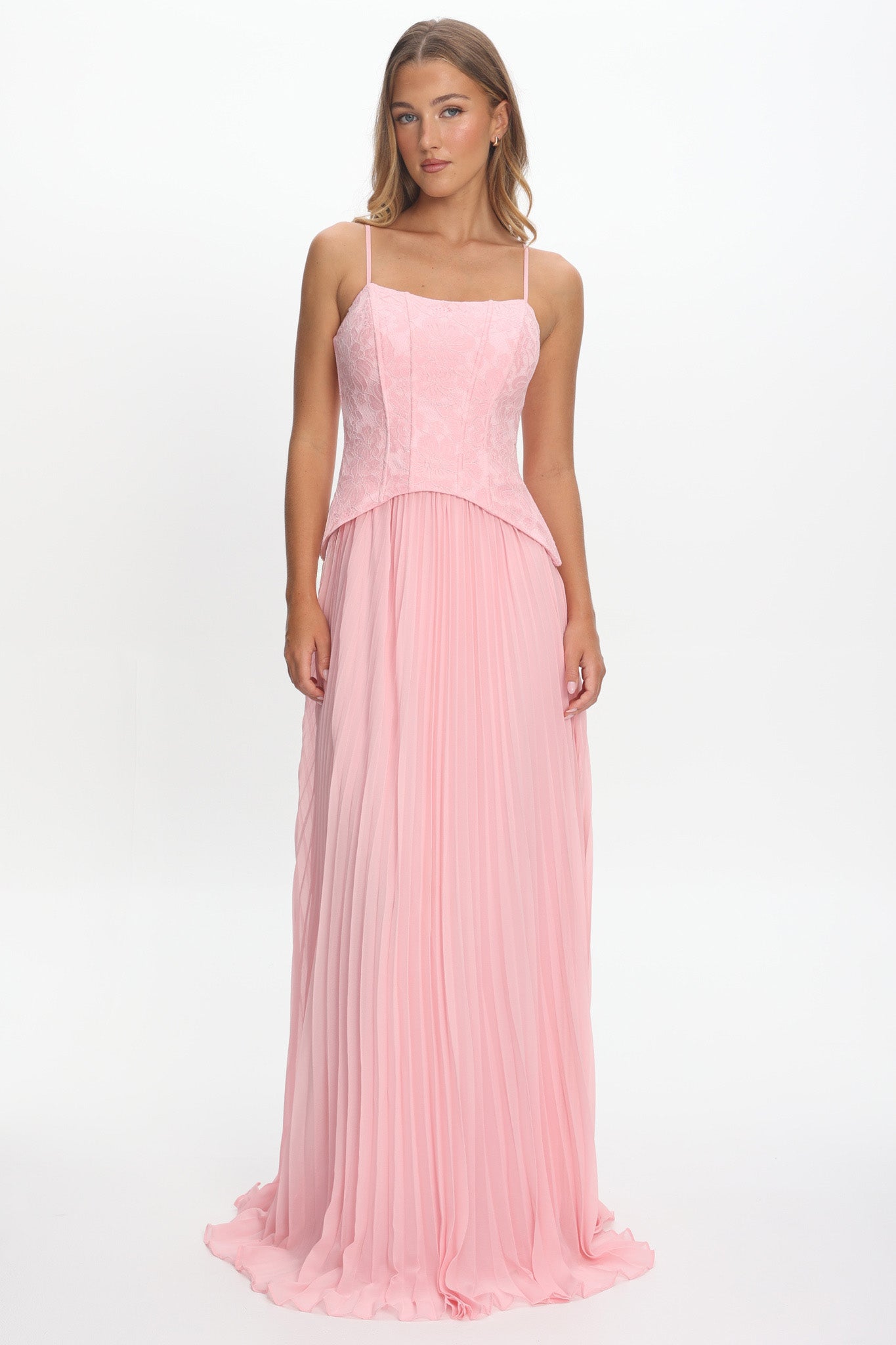 Cambridge Accordion Pleat Corset Dress Pink