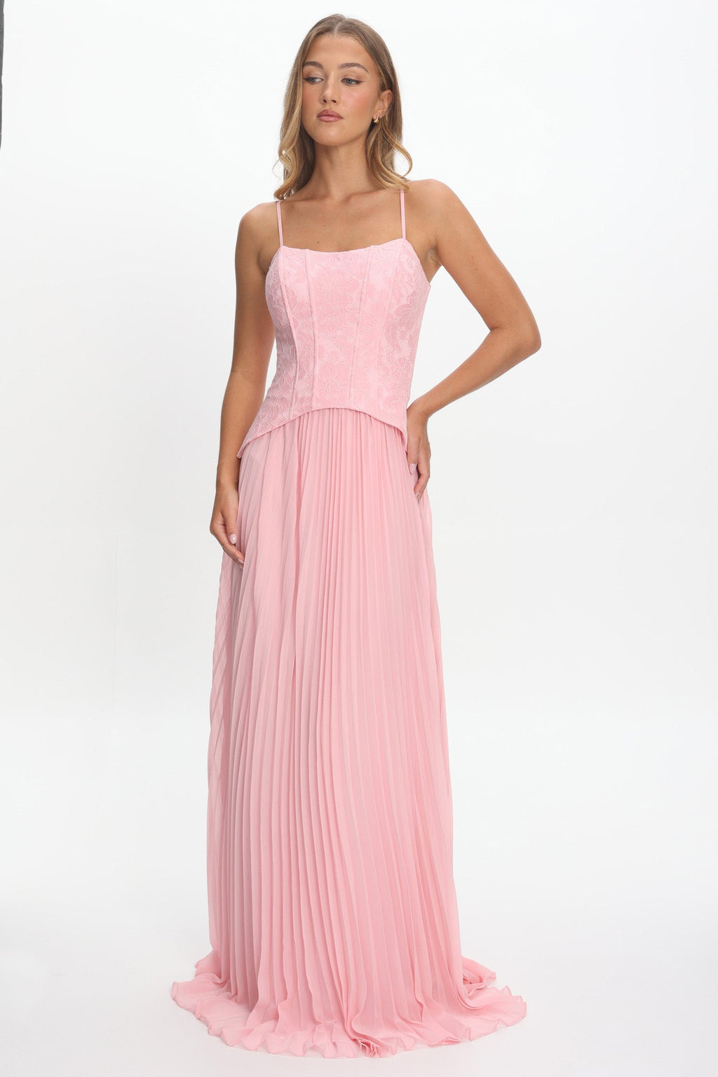 Cambridge Accordion Pleat Corset Dress Pink