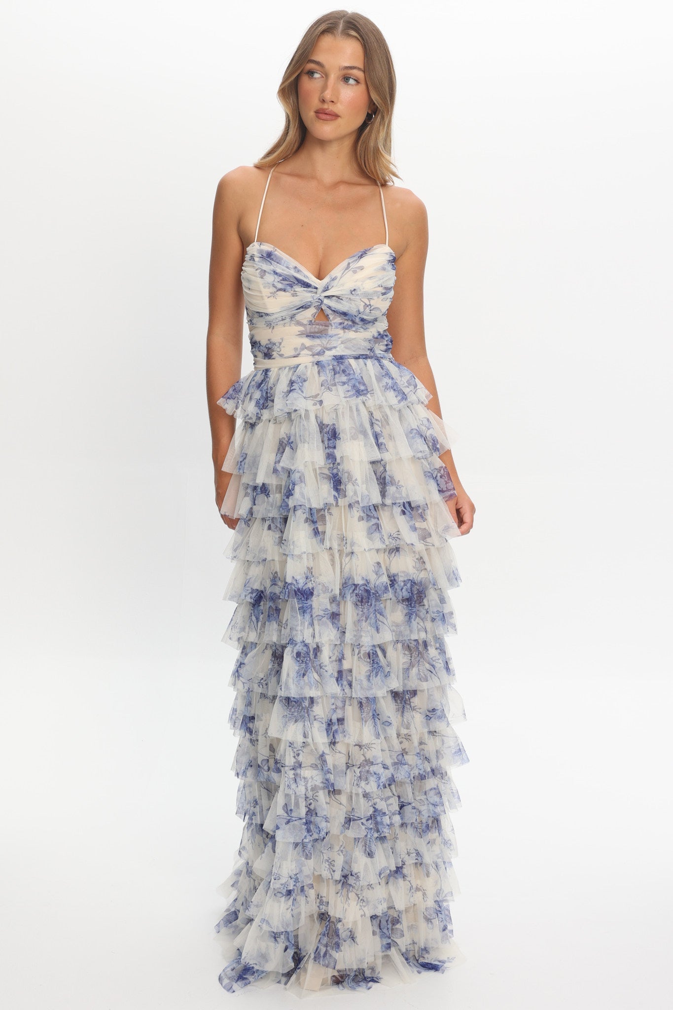 Cambridge Layered Frill Maxi Dress Blue