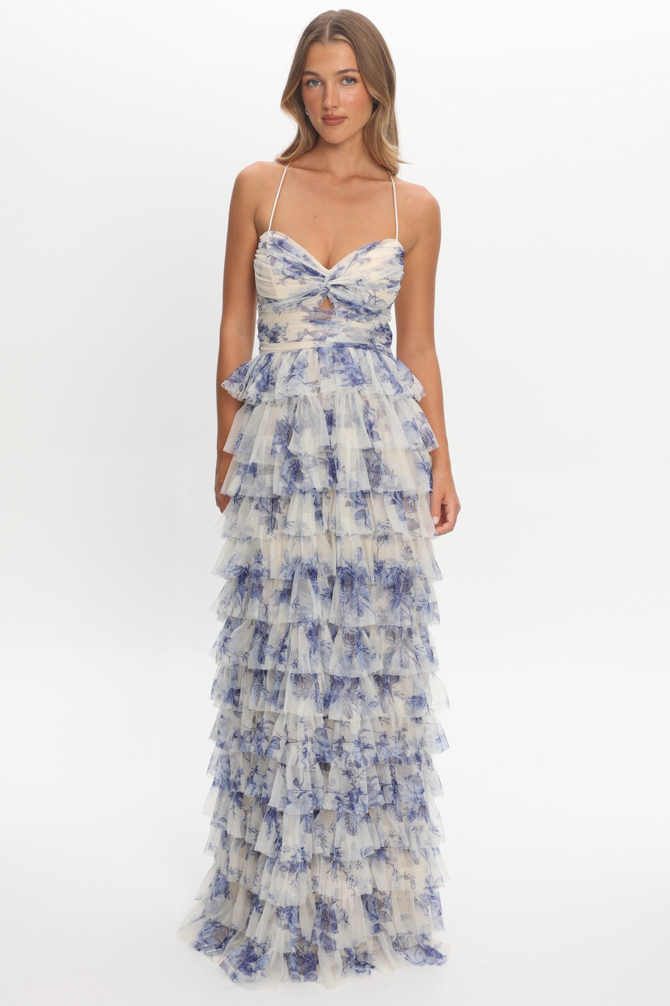 Cambridge Layered Frill Maxi Dress Blue