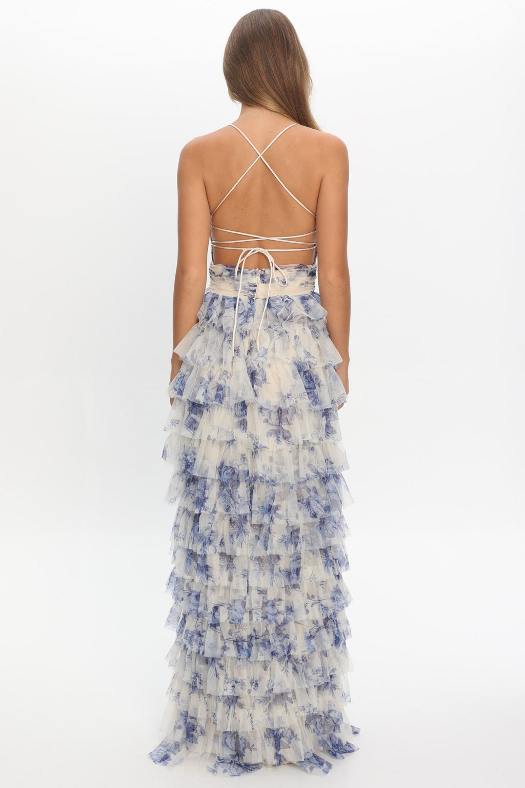 Cambridge Layered Frill Maxi Dress Blue