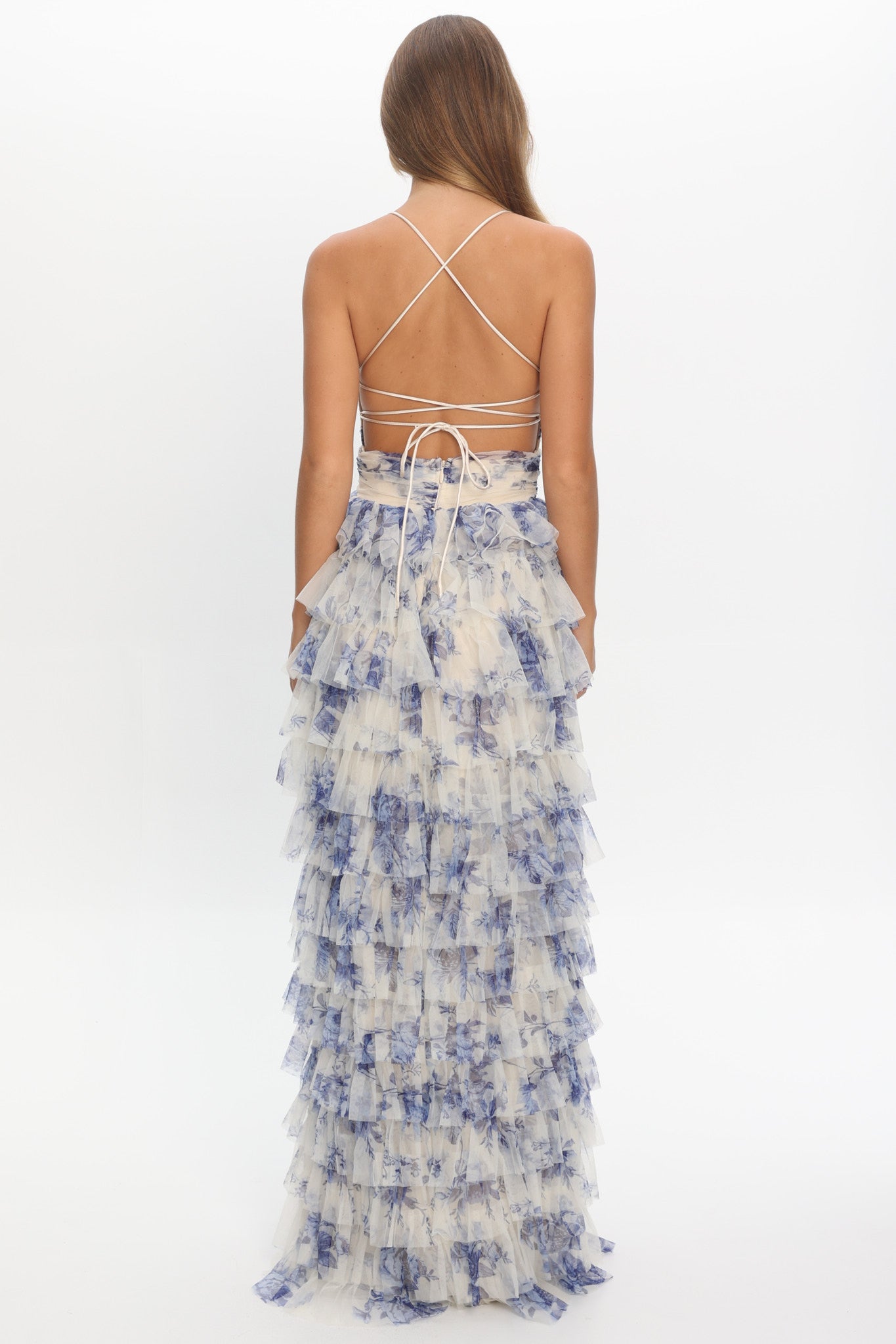 Cambridge Layered Frill Maxi Dress Blue
