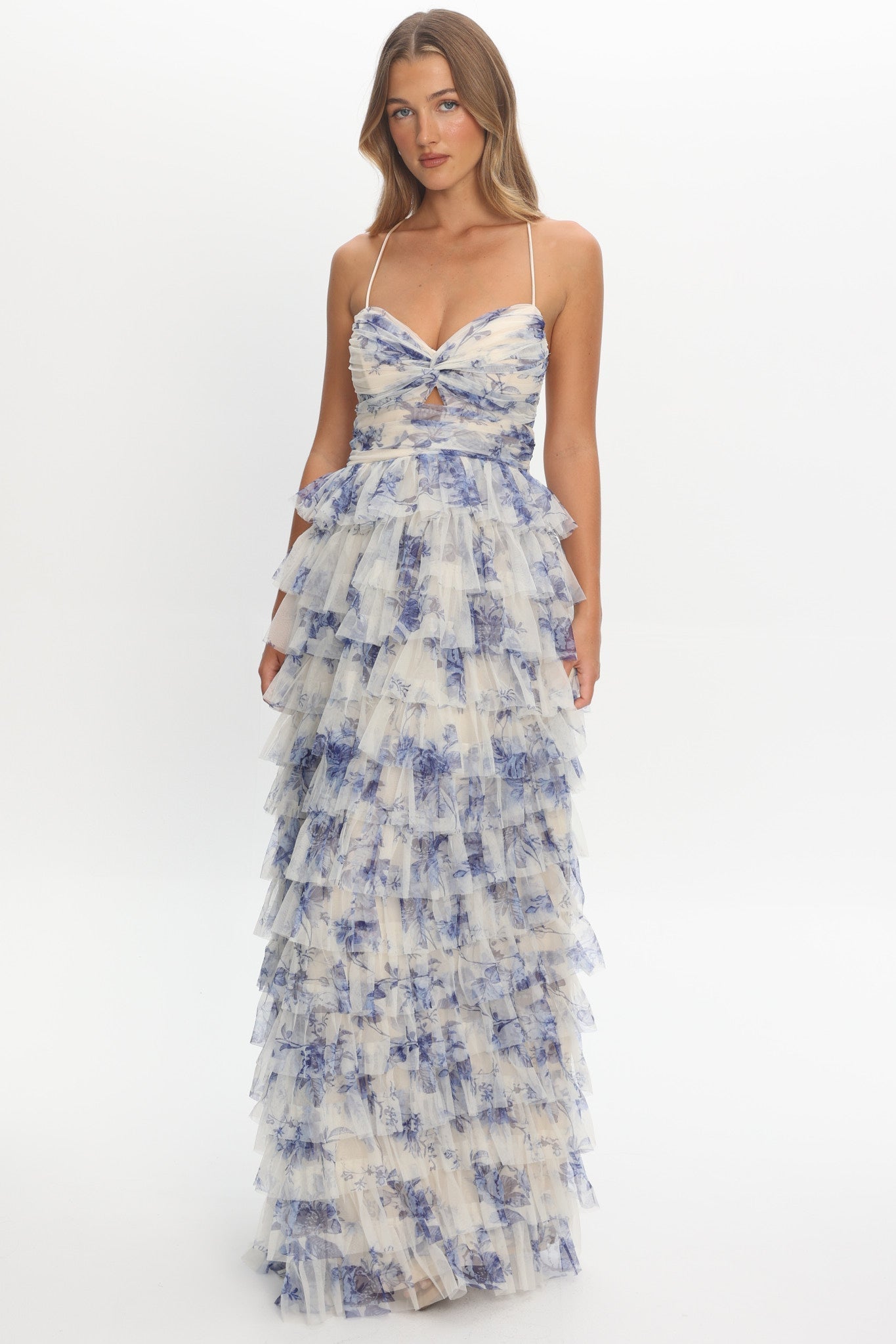 Cambridge Layered Frill Maxi Dress Blue