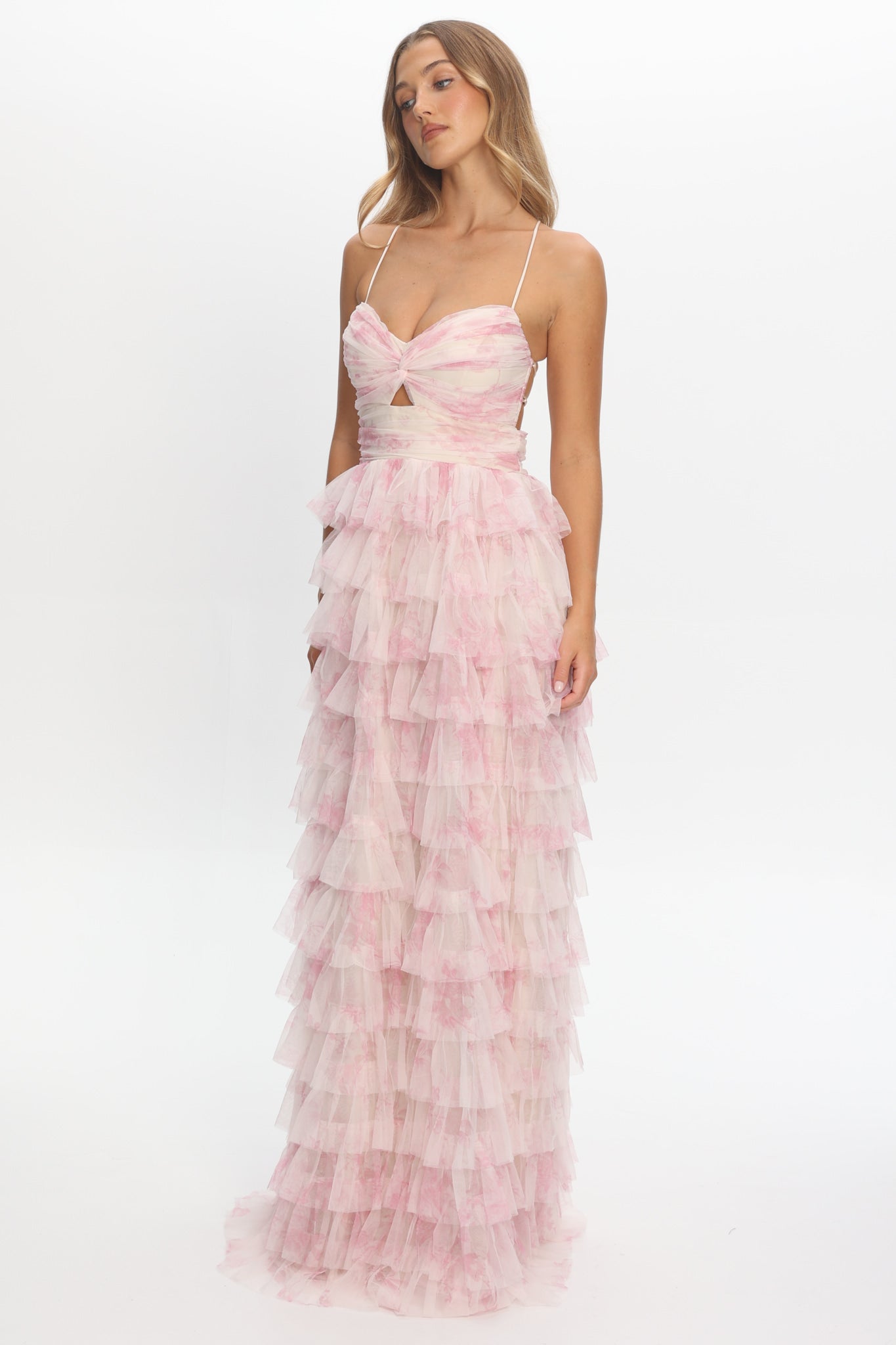Cambridge Layered Frill Maxi Dress Floral Pink