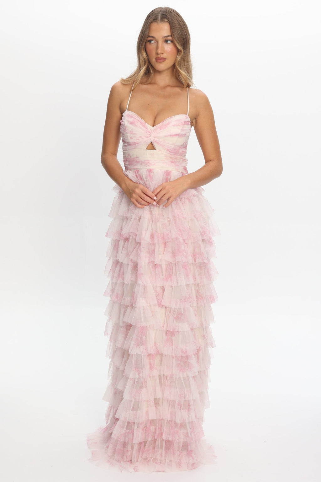 Cambridge Layered Frill Maxi Dress Floral Pink