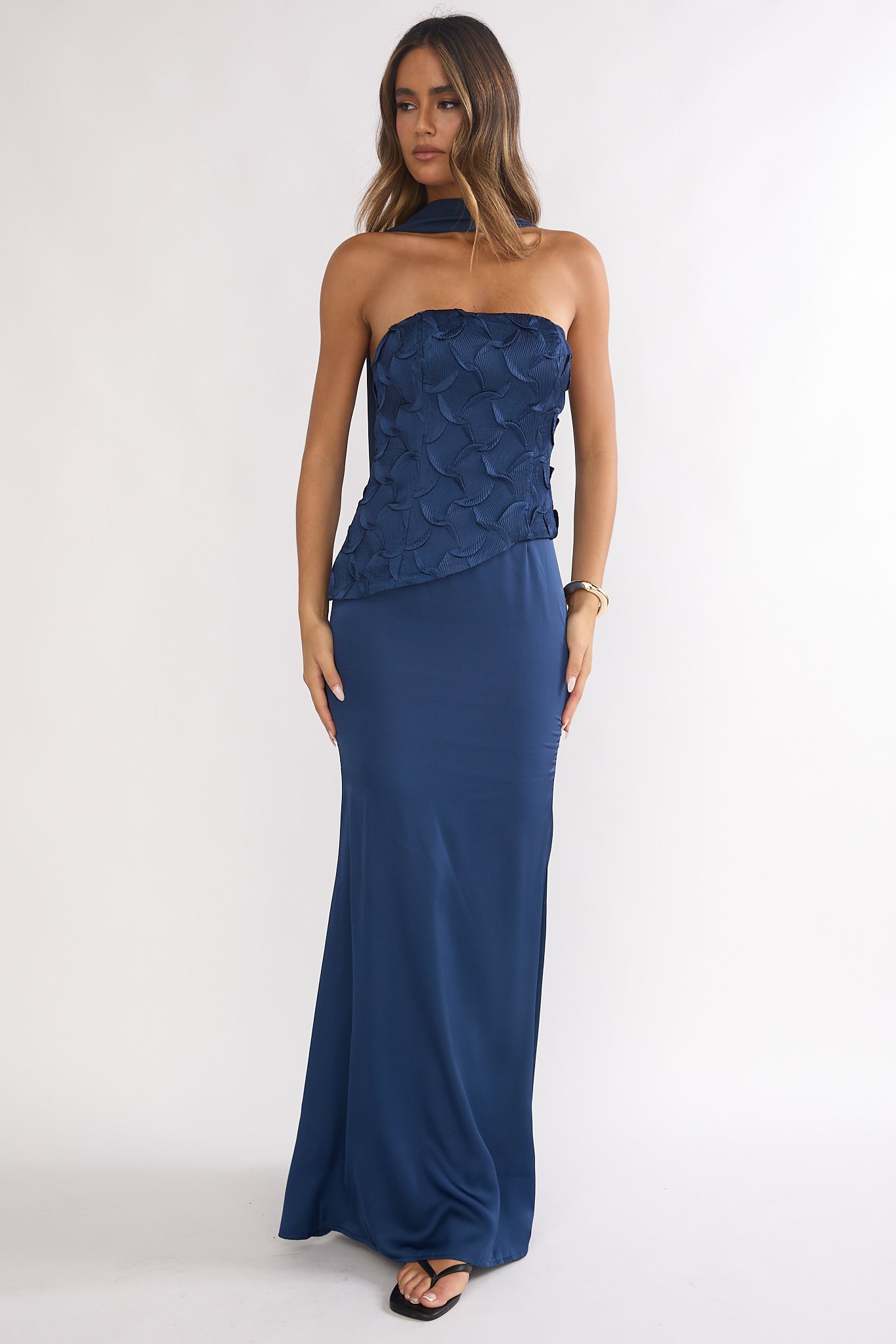 Veradis Strapless Scarf Maxi Dress Navy
