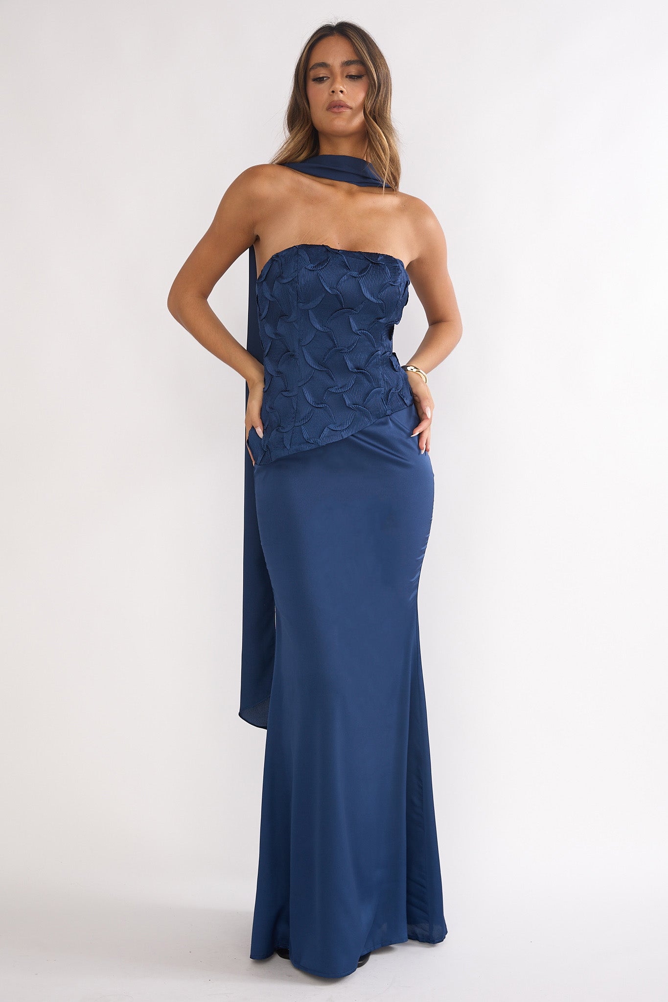 Veradis Strapless Scarf Maxi Dress Navy